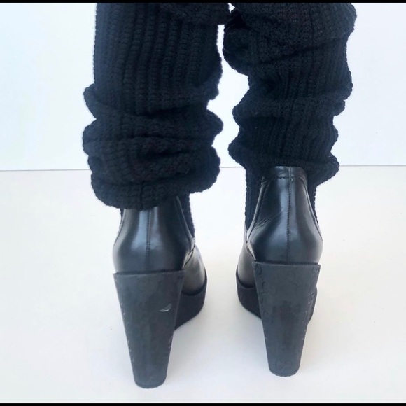 Gucci Black Leather Logo Knit Wool OTK Wedge Boots - Picture 6 of 9
